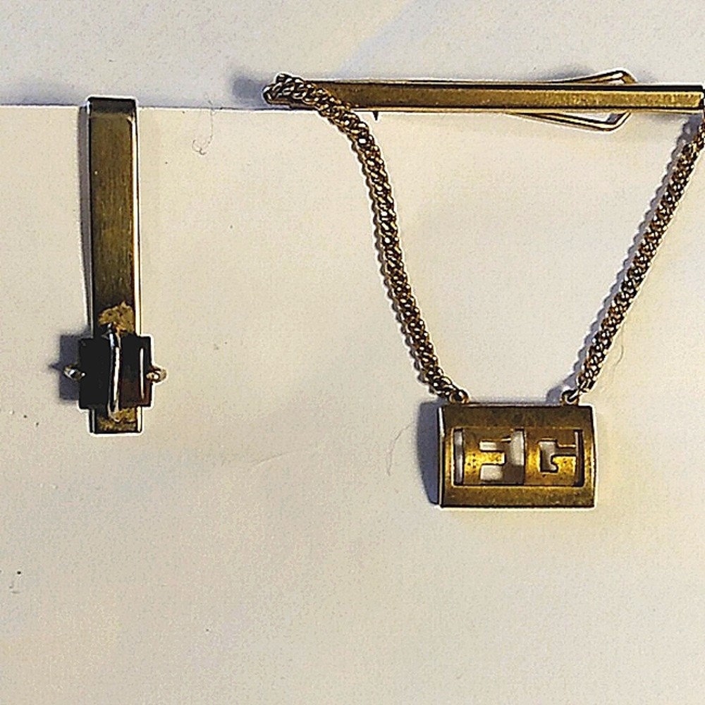2 vintage tie bar clips gold and silver plated